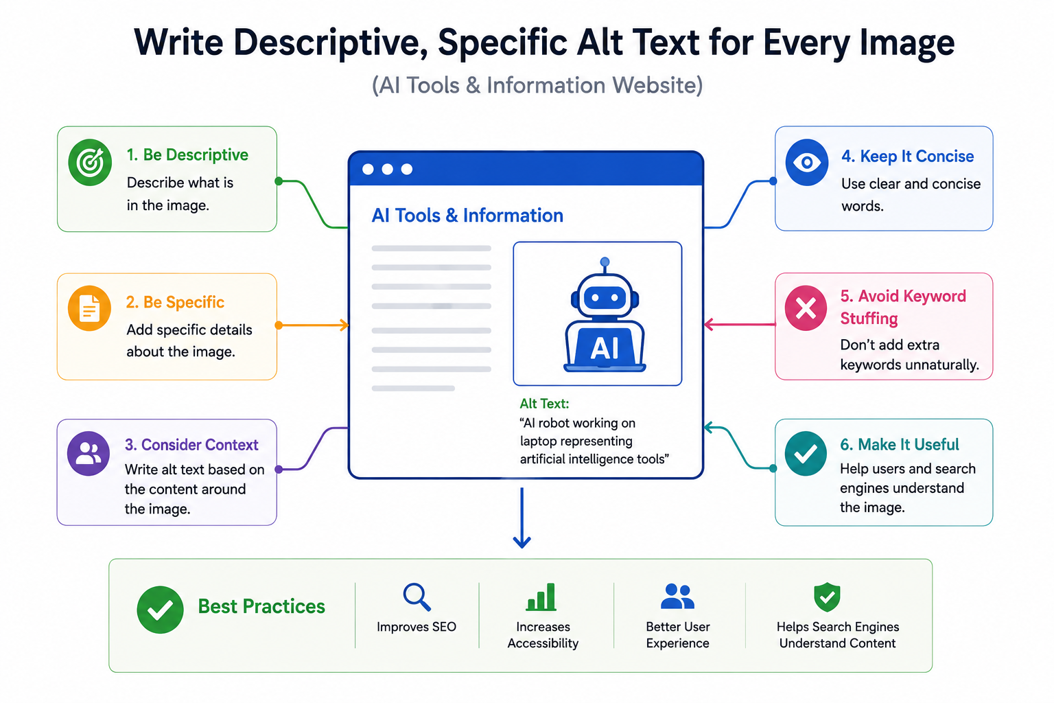 Side by side comparison of good and bad image alt text examples for SEO